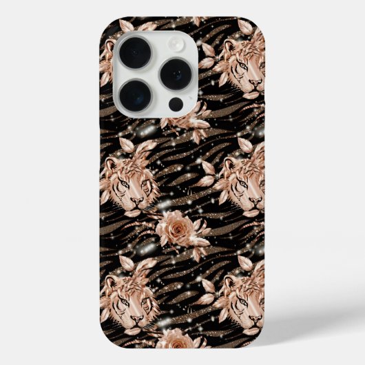 Zwart Roos Gouden Tijger Bloemen Case-Mate iPhone Case (Achterkant)