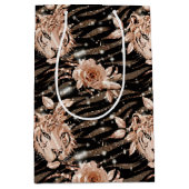 Zwart Roos Gouden Tijger Bloemen Medium Cadeauzakje (Voorkant)