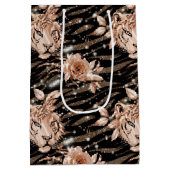 Zwart Roos Gouden Tijger Bloemen Medium Cadeauzakje (Achterkant)