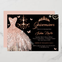 Zwart Roos Gouden Vlinder Tiara Jurk Quinceanera