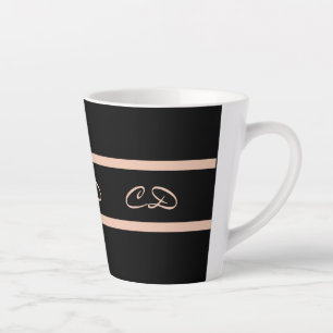 Zwart roos goudmonogram initiaal elegant script latte mok