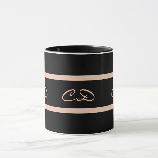 Zwart roos goudmonogram initiaal elegant script mok (Midden)