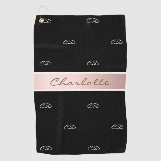 Zwart roos goudmonogram initiaal naam elegant golfhanddoek (Voorkant)