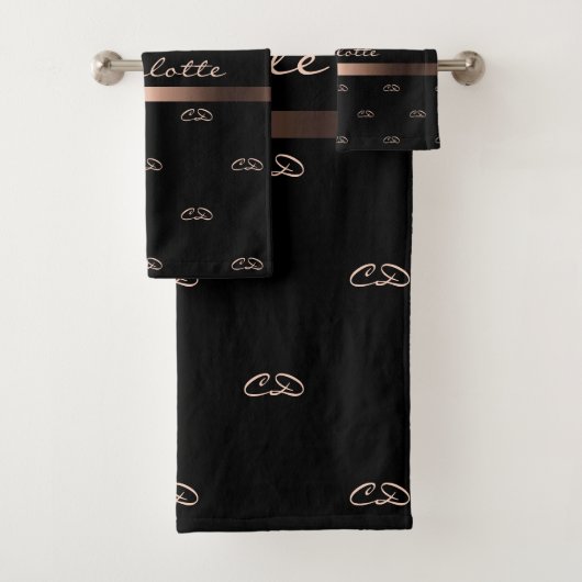 Zwart roos goudmonogram initiaal patroonnaam bad handdoek (Insitu)