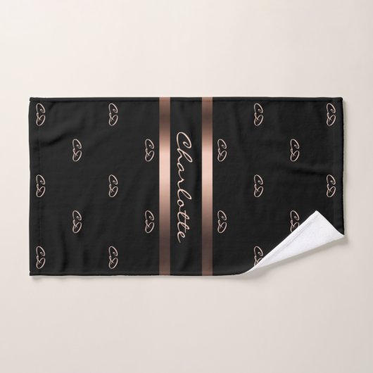 Zwart roos goudmonogram initiaal patroonnaam bad handdoek (Handdoek)