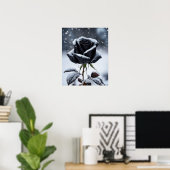 Zwart Roos in de sneeuw - Moody Winter Floral Art  Poster (Thuiskantoor)
