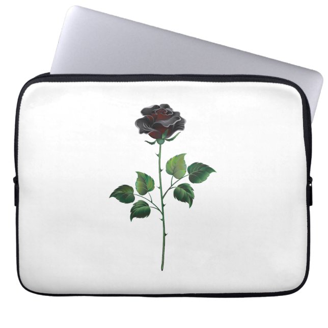 Zwart roos laptop sleeve (Voorkant)