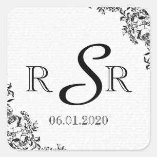 Zwart Roos Liefdesbrief Bruiloft Monogram Vierkante Sticker