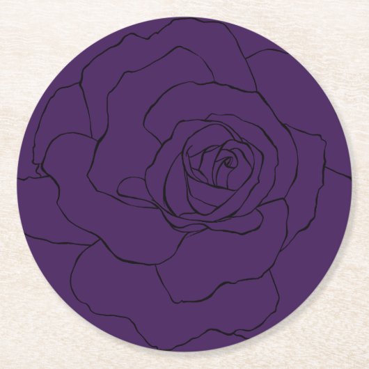 Zwart Roos op Paarse Ronde Kartonnen Onderzetter (Voorkant)