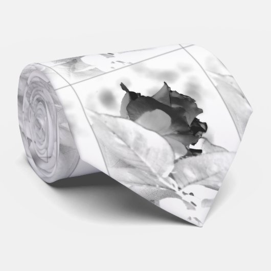 Zwart roos op wit stropdas, artistiek en uniek stropdas (Opgerold)