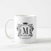 Zwart Royal Crest Crown Scrolls Monogram