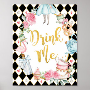 Zwart Roze Alice in Wonderland DRINK ME Party Sign Poster