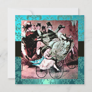 ZWART ROZE BLAUW FIETS HUWELIJK DAMAST MONOGRAM KAART
