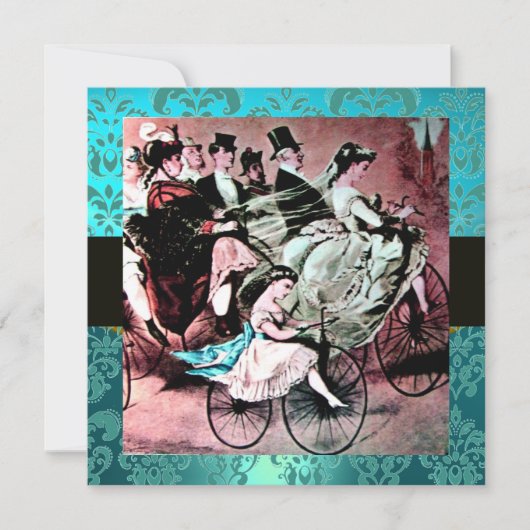 ZWART ROZE BLAUWE FIETS TROUW DAMAST MONOGRAM KAART (Voorkant)