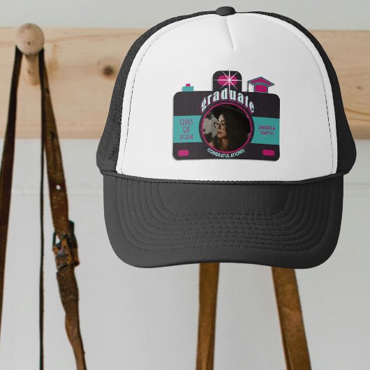Zwart Roze Blauwgroen Camera Art Trendy Afstudere Trucker Pet