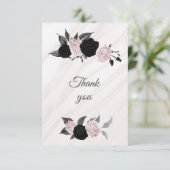 zwart & roze bloemen botanisch marmer bedankkaart (Staand voorkant)
