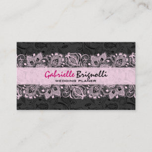Zwart & Roze Bloemen Kant Bruiloft Designer Visitekaartje