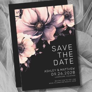 Zwart Roze Bloemige Bruiloft Save The Date
