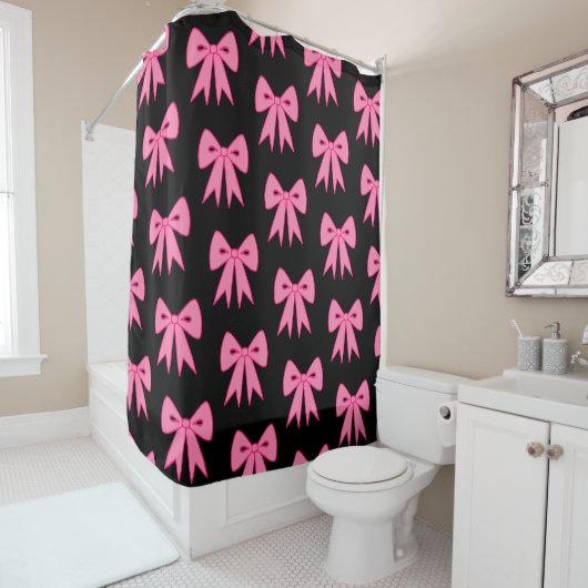 Zwart Roze Bow Douchegordijn (In situ)