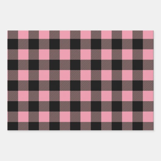 Zwart Roze Buffel Plaid Patroon Inpakpapier Vel (Voorkant 3)