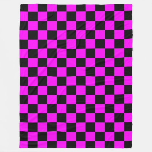 Zwart + Roze Check Checkerboard Patroon Fleece Deken (Voorkant)