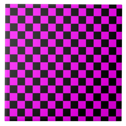 Zwart + Roze Check Checkerboard Patroon Tegeltje (Voorkant)