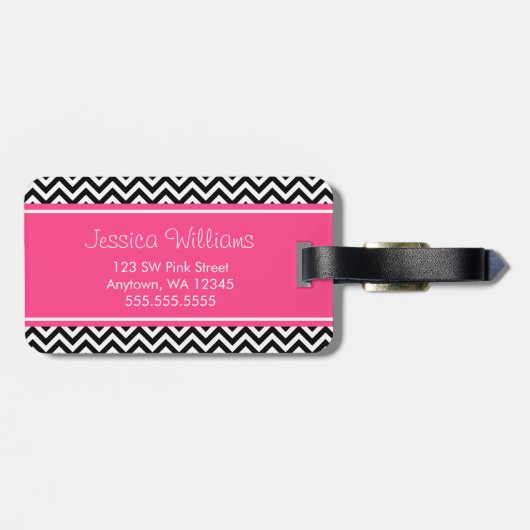 Zwart-roze Chevron Pattern, gepersonaliseerd Bagagelabel (Achterkant horizontaal)
