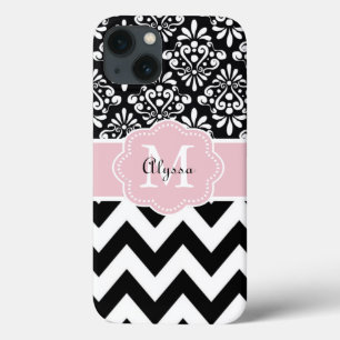 Zwart roze Chevron, persoonlijk iPhone 13 Hoesje