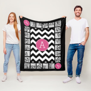 Zwart-roze Chevrons - Aangepast monogram Fleece Deken