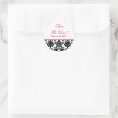 Zwart & Roze Damask Bewaar de datum Bruiloft Stick Ronde Sticker (Tas)