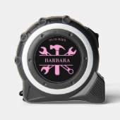 Zwart Roze Dames Tool Set Naam Datum Rolmaat (Voorkant)