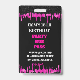 Zwart Roze Dripping Glitter 18 Verjaardag VIP Pass Badge