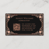 Zwart Roze Elegante Kalligrafie QR Code Visitekaartje (Achterkant)