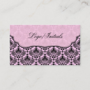 Zwart & Roze Elegante Retro Bloemen Damast Visitekaartje