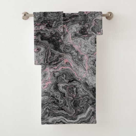 Zwart, Roze en Grijs abstract Marmer Bad Handdoek (Insitu)