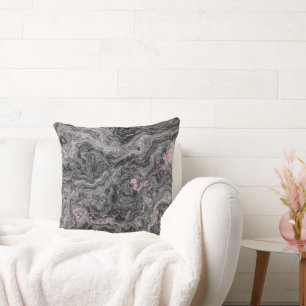 Zwart, Roze en Grijs abstract Marmer Kussen