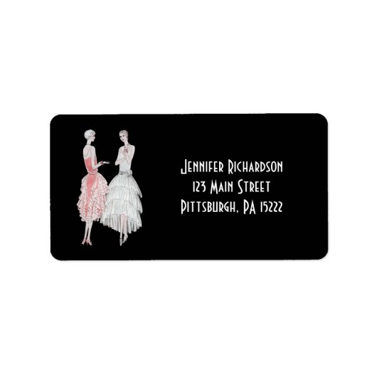 Zwart Roze en Wit Flapper Stijl Etiket (Voorkant)