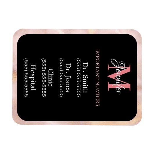 Zwart roze en witte belangrijke getallen, gemonogd magneet (Horizontaal)