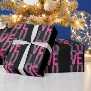 Zwart & Roze Esthetische "Love" Typografie Gift Cadeaupapier