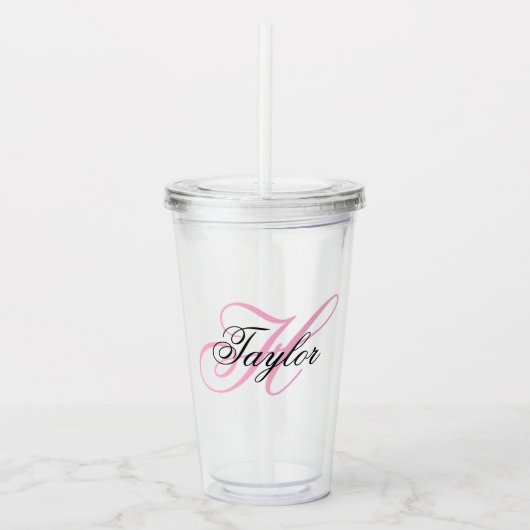 Zwart-roze Fancy monogram Acryl Drinkbeker (Voorkant)