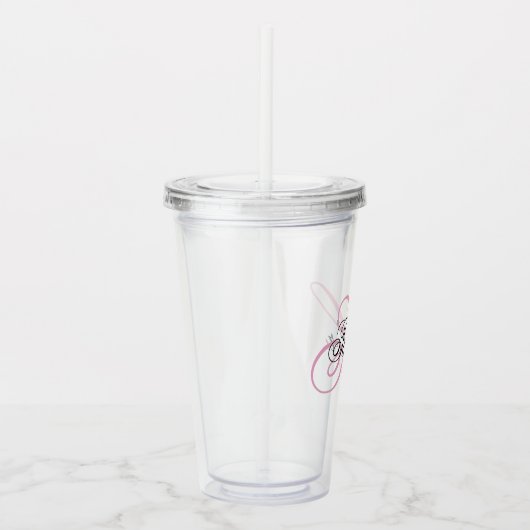 Zwart-roze Fancy monogram Acryl Drinkbeker (Rechts)