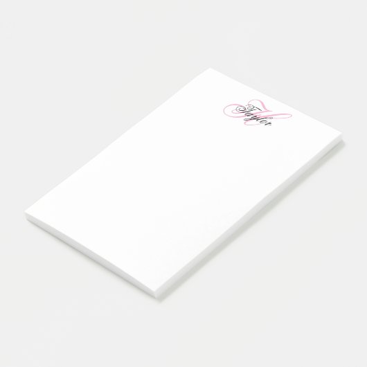 Zwart-roze Fancy monogram Post-it® Notes (Schuin)