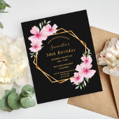 Zwart roze florals budget verjaardagsuitnodiging