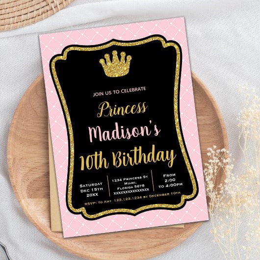 Zwart Roze Framekroon Prinses Uitnodigingen