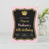 Zwart Roze Framekroon Prinses Uitnodigingen (Staand voorkant)