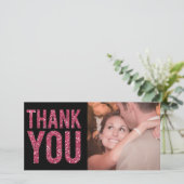 Zwart & Roze Glitter Bedankt Fotokaarten (Staand voorkant)