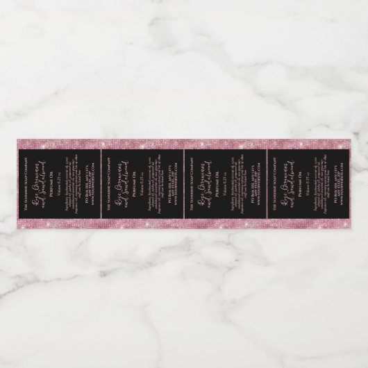 Zwart & Roze Glitter Parfum Roller Flessenetiket Waterfles Etiket (Enkel label)