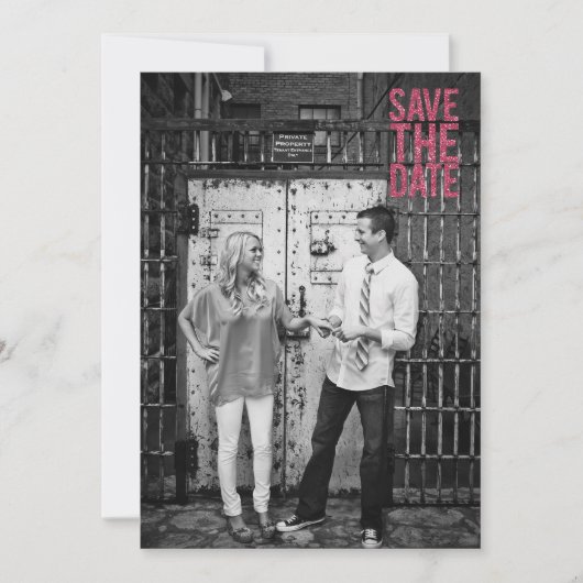 Zwart & Roze Glitter Save the Date Typografie Kaart (Voorkant)