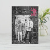 Zwart & Roze Glitter Save the Date Typografie Kaart (Staand voorkant)