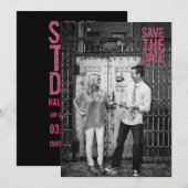 Zwart & Roze Glitter Save the Date Typografie Kaart (Voorkant / Achterkant)